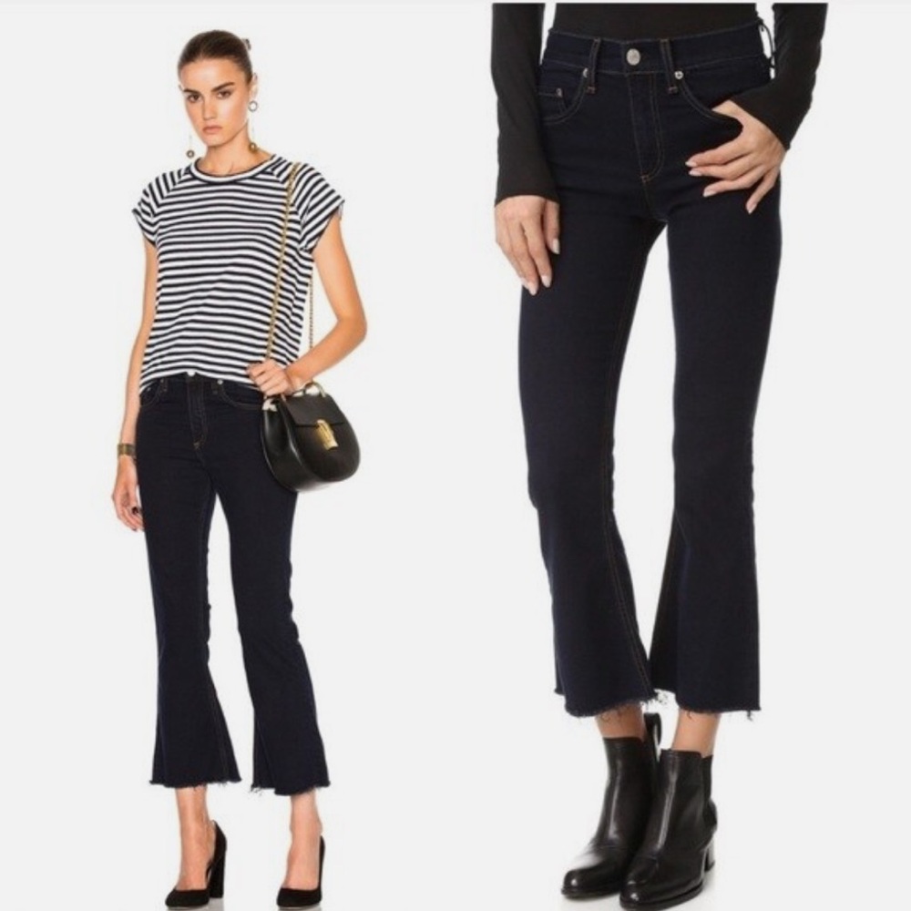 BNWT $300 Rag & Bone 10” Crop Flare Fray Hem Dark Wash Dune Size 26